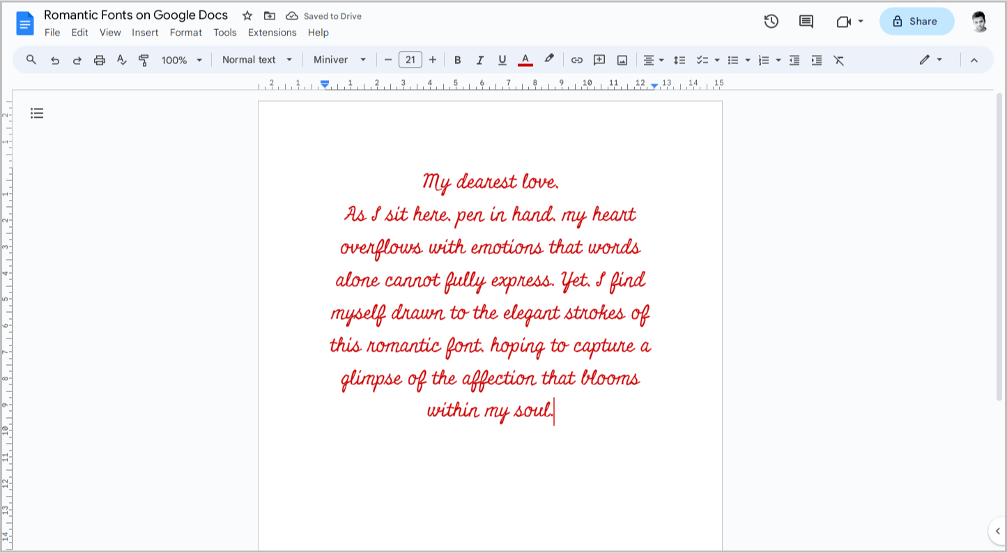 Romantic Fonts on Google Docs
