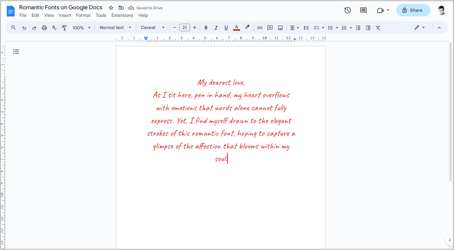 Romantic Fonts on Google Docs