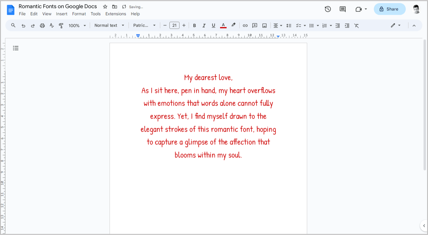 Romantic Fonts on Google Docs