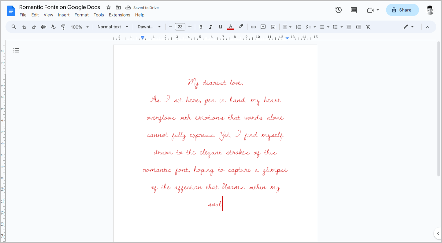 Romantic Fonts on Google Docs