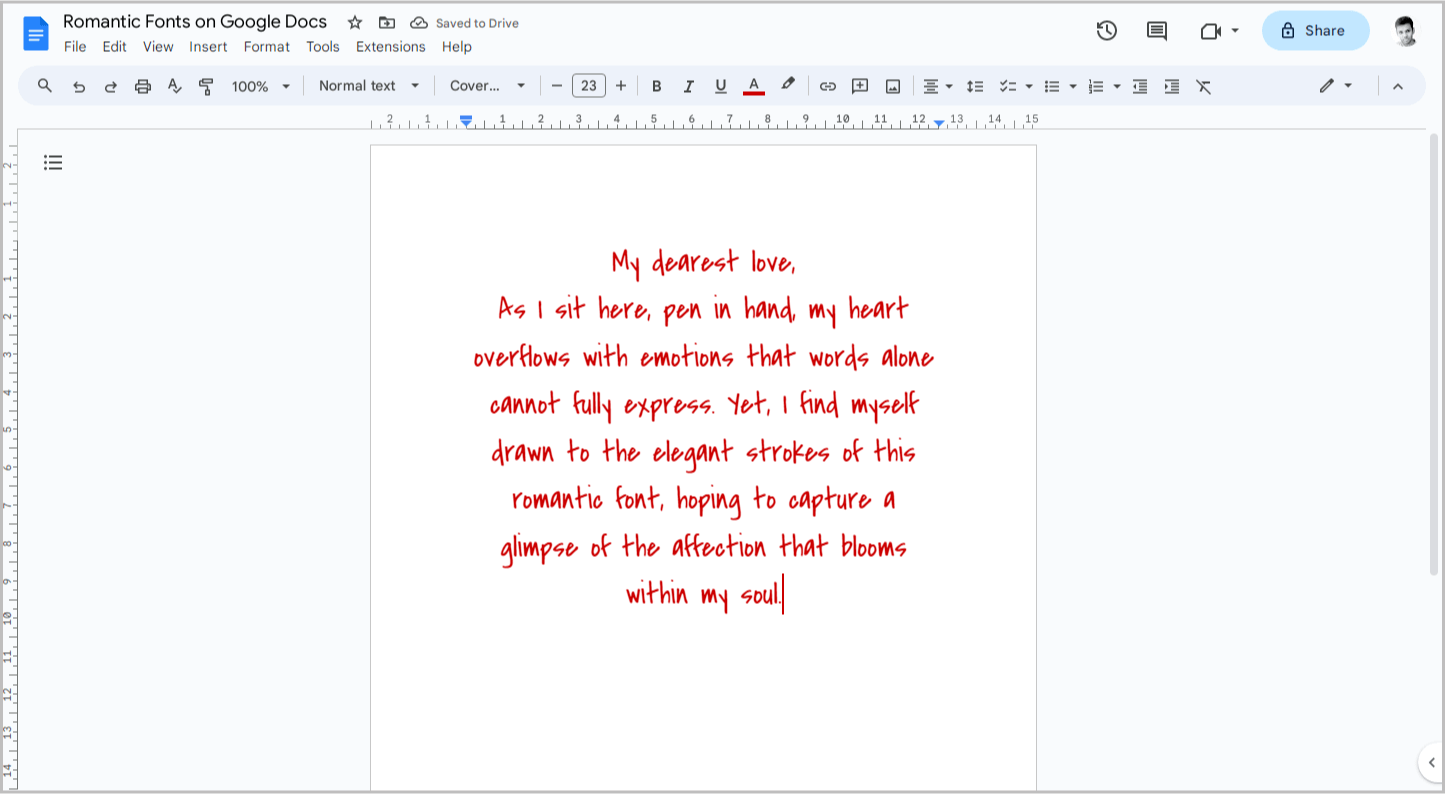 Romantic Fonts on Google Docs