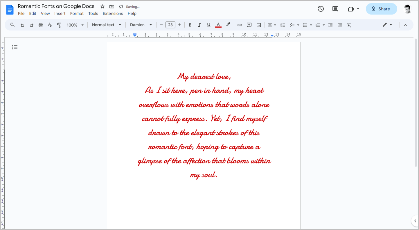 Romantic Fonts on Google Docs