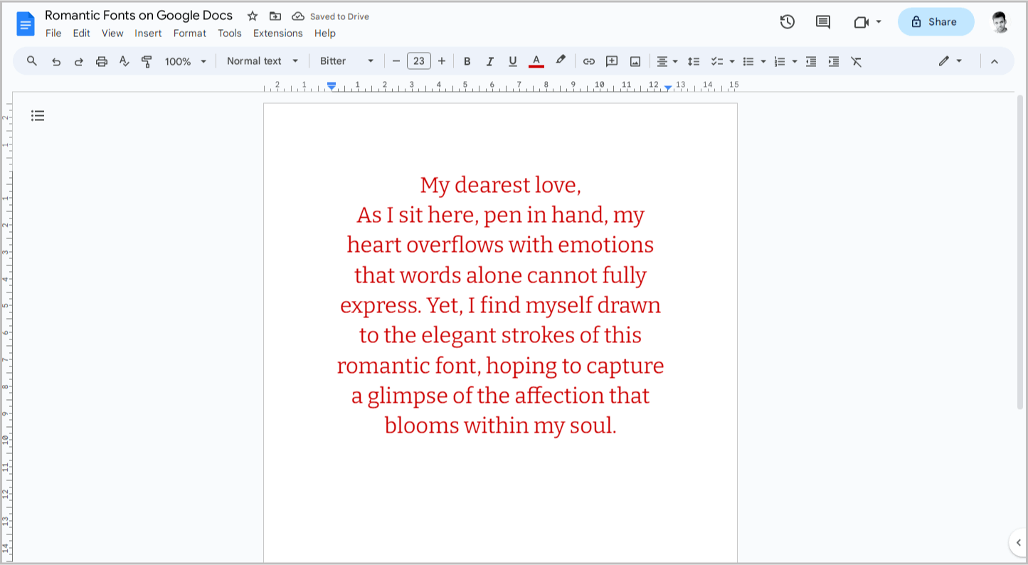 Romantic Fonts on Google Docs