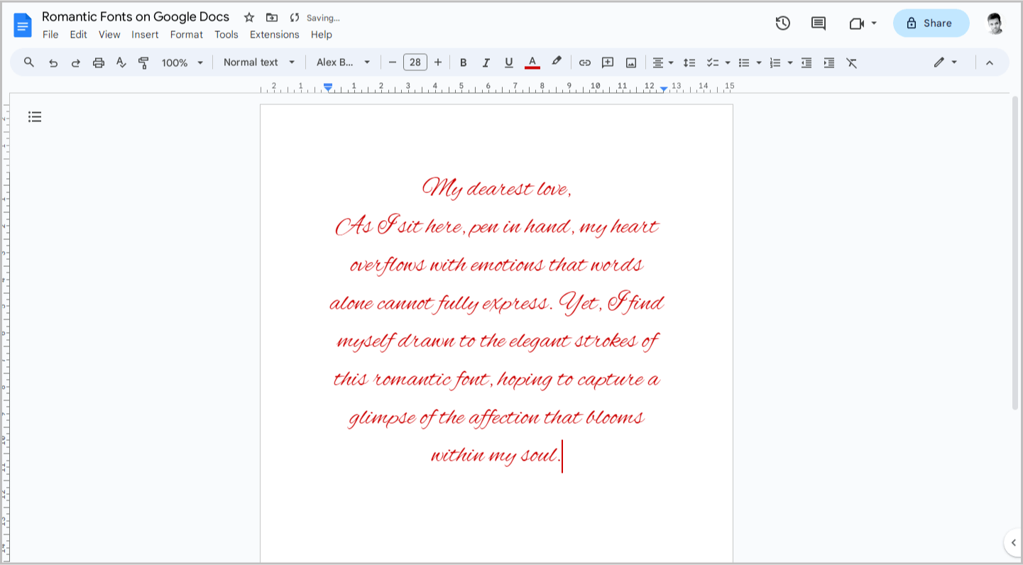 Romantic Fonts on Google Docs