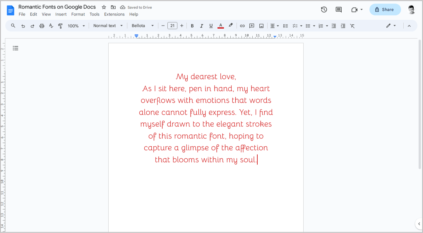 Romantic Fonts on Google Docs