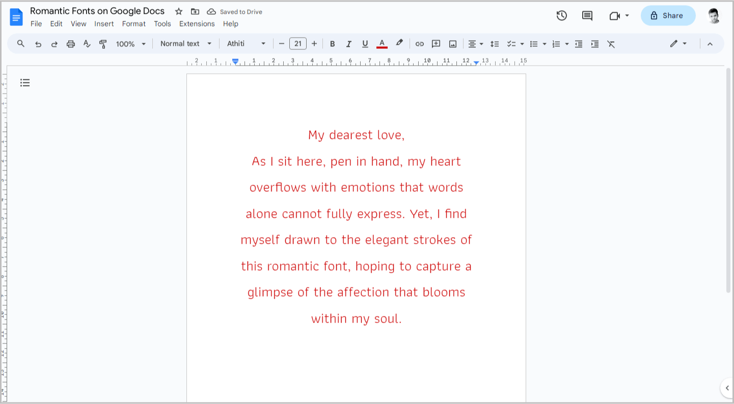 Romantic Fonts on Google Docs