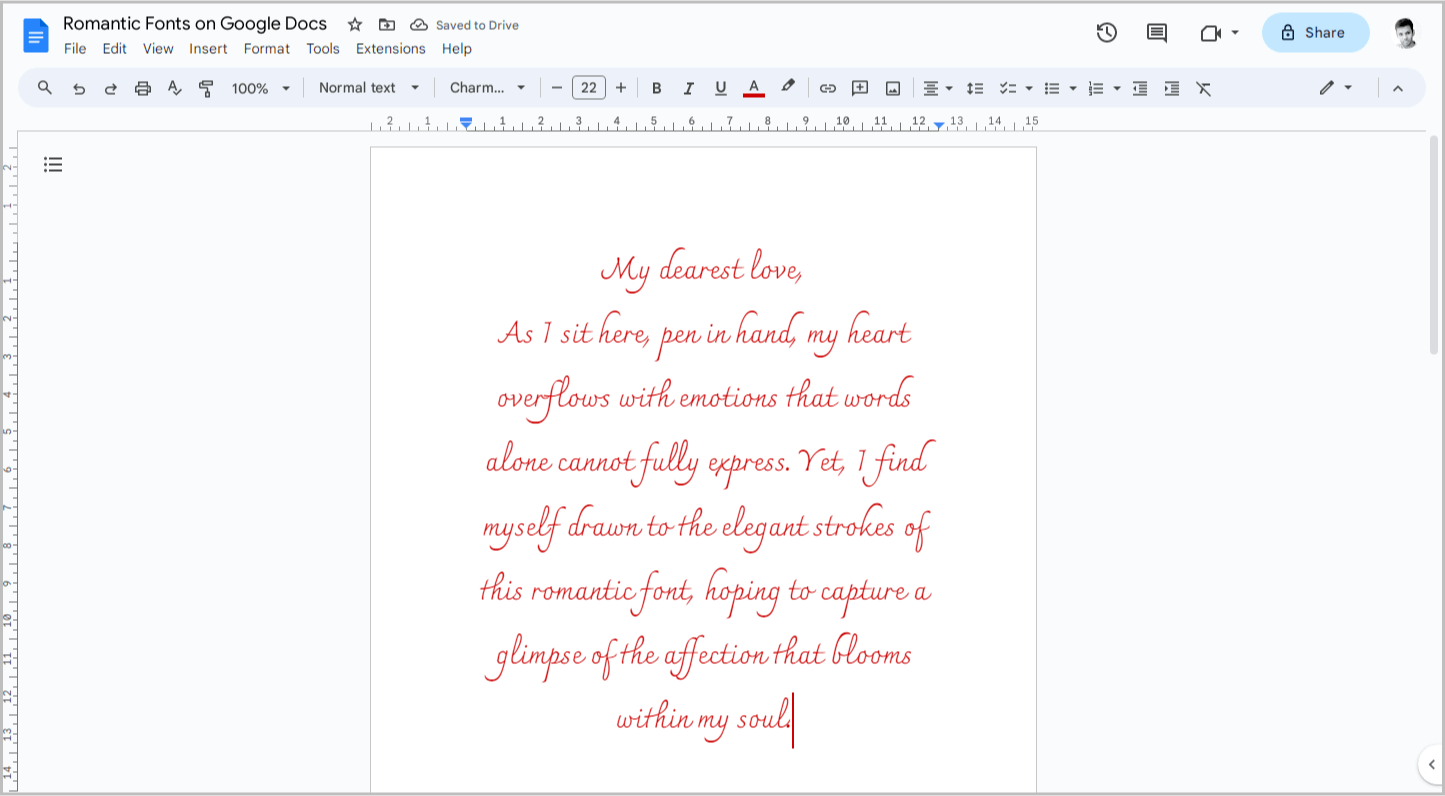 Romantic Fonts on Google Docs