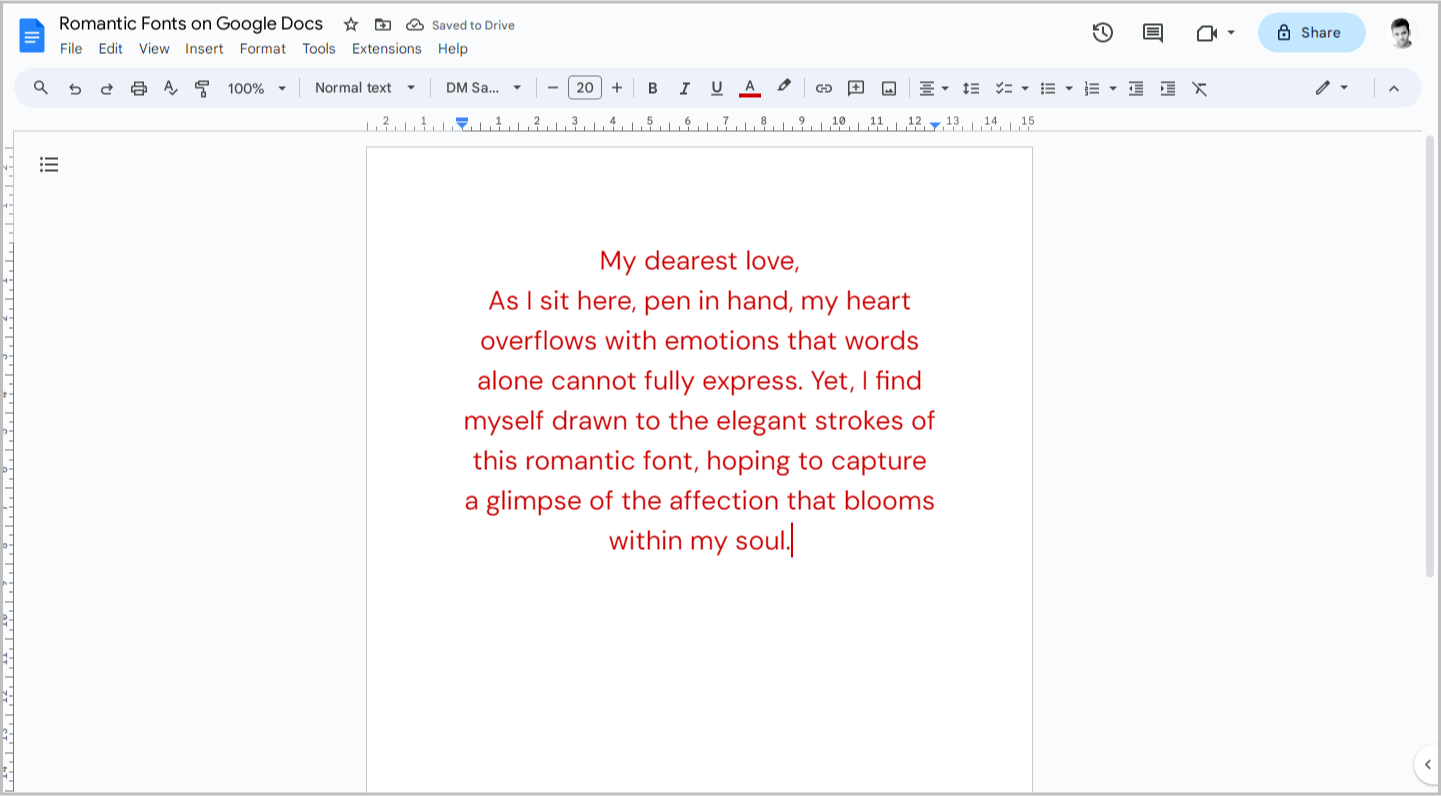 Romantic Fonts on Google Docs