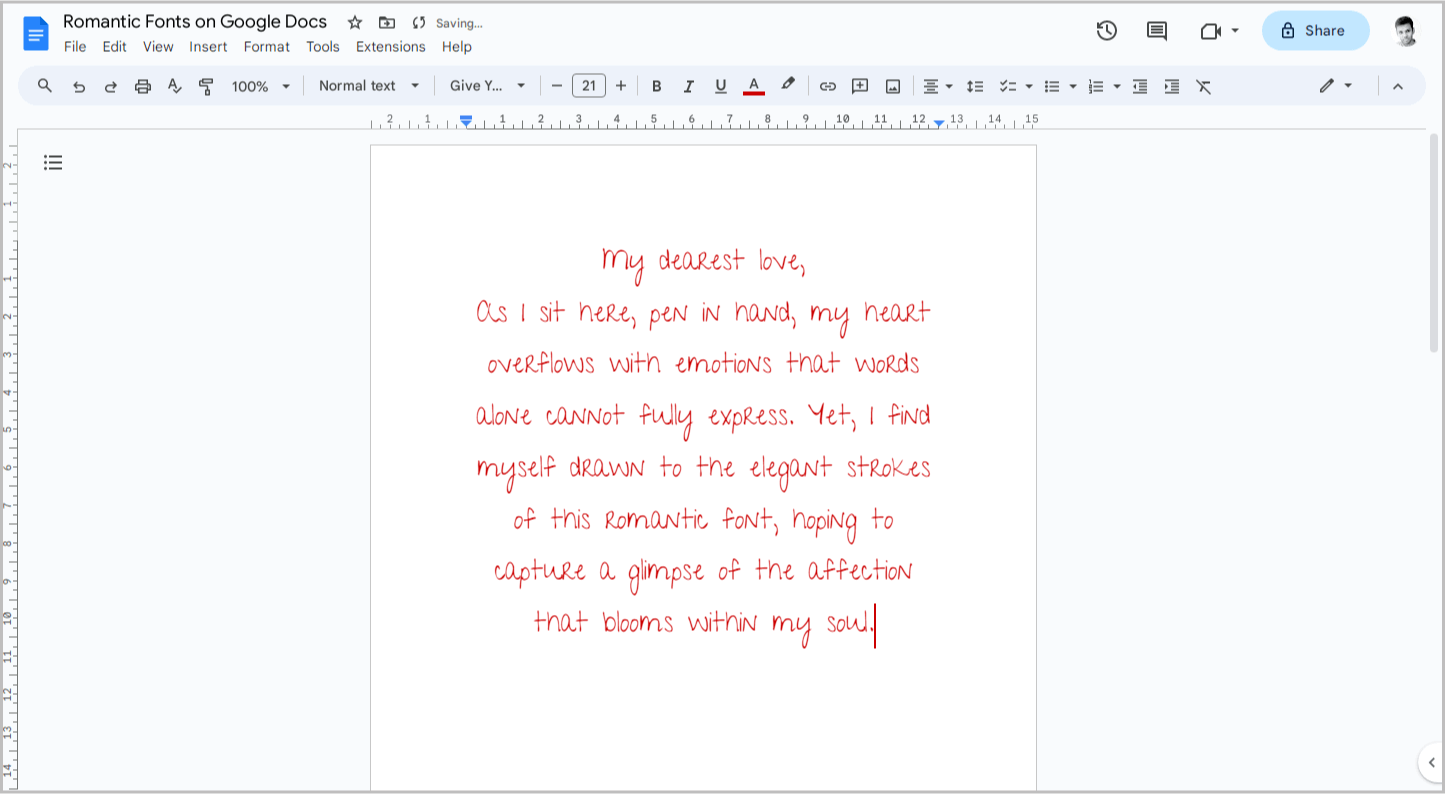 Romantic Fonts on Google Docs