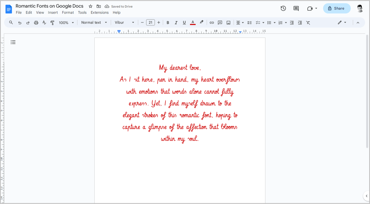 Romantic Fonts on Google Docs