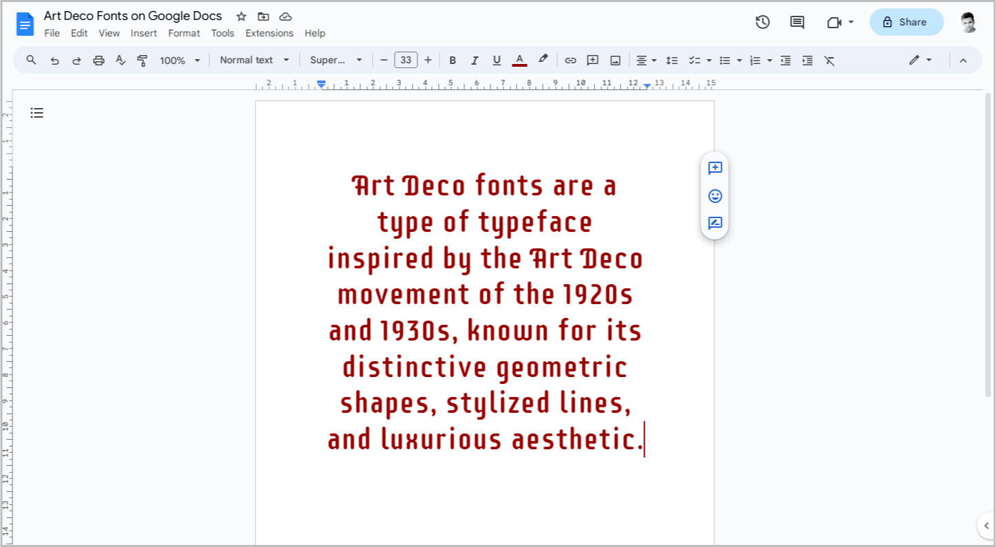 Art Deco Fonts on Google Docs