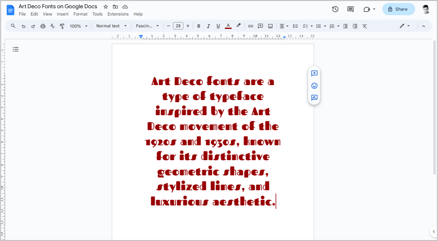 Art Deco Fonts on Google Docs