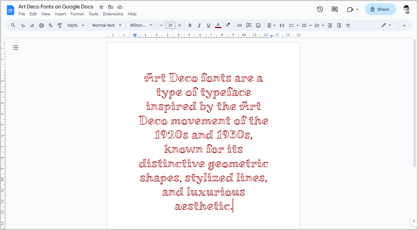 Art Deco Fonts on Google Docs