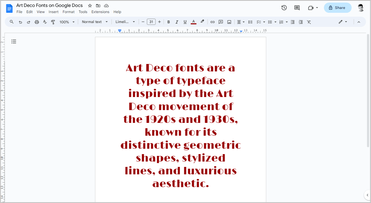 Art Deco Fonts on Google Docs