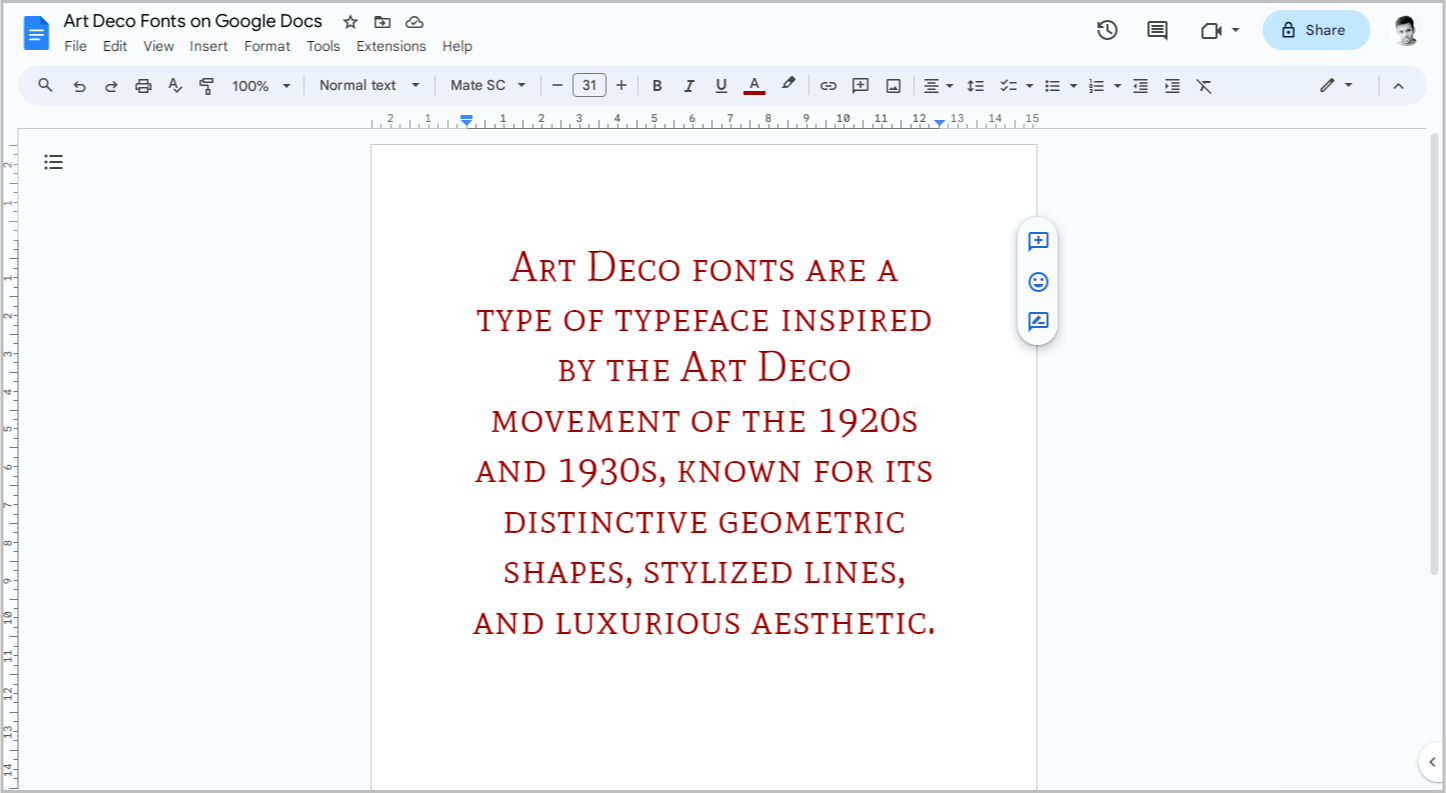 Art Deco Fonts on Google Docs