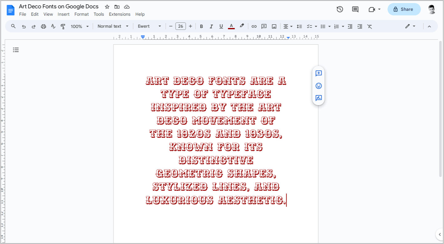 Art Deco Fonts on Google Docs