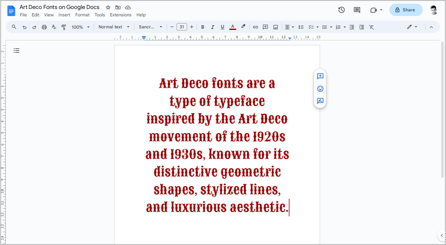 Art Deco Fonts on Google Docs