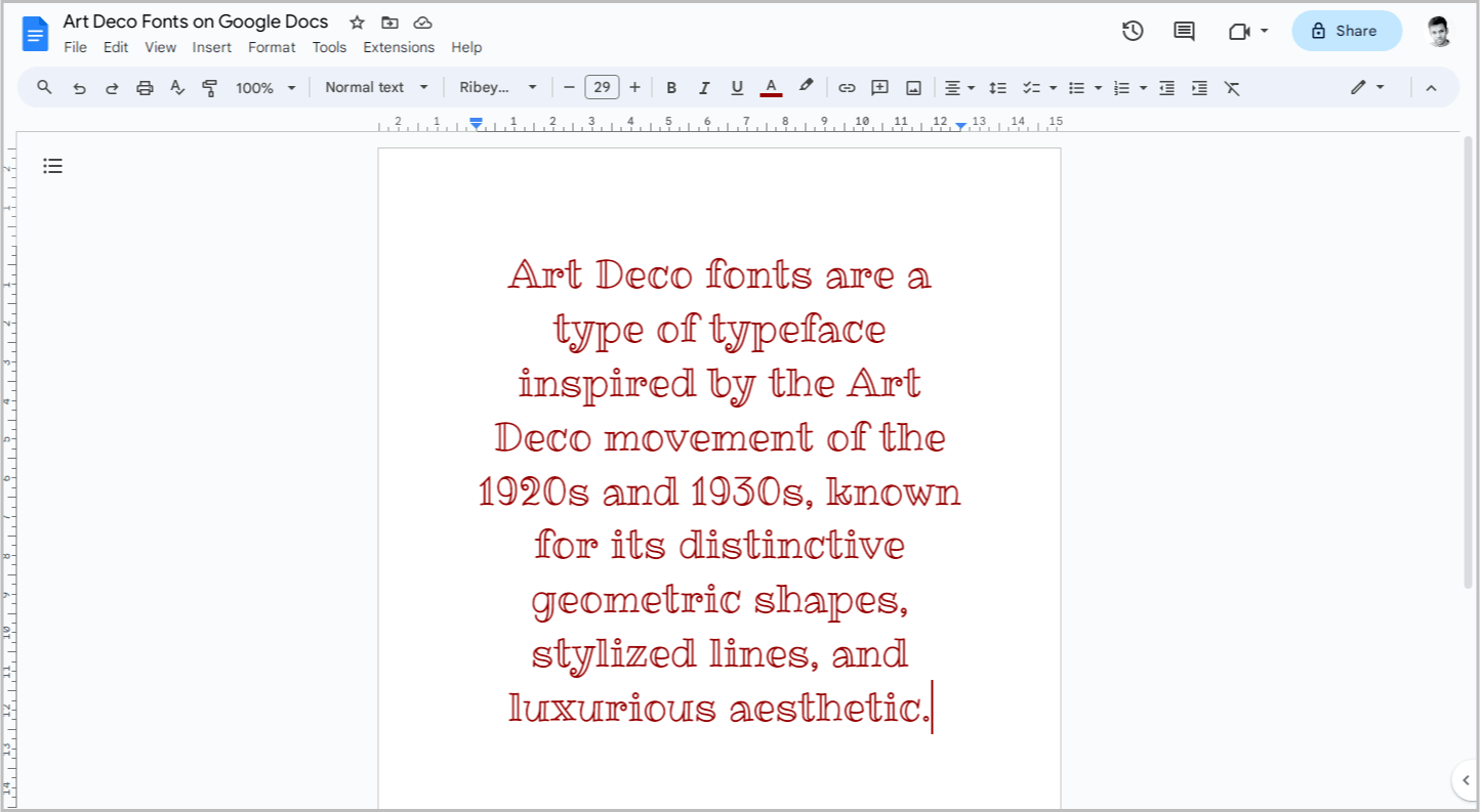 Art Deco Fonts on Google Docs