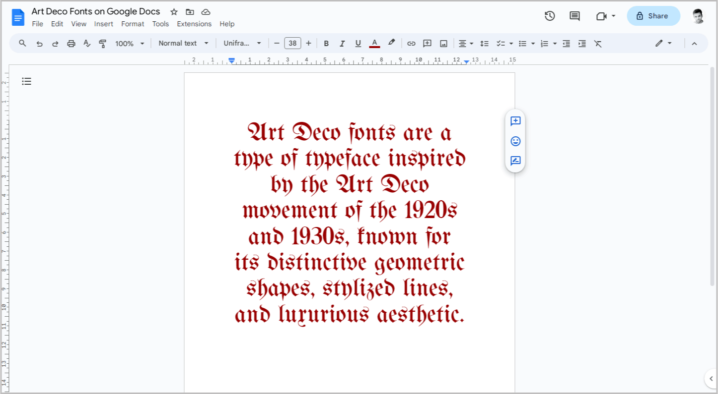 Art Deco Fonts on Google Docs