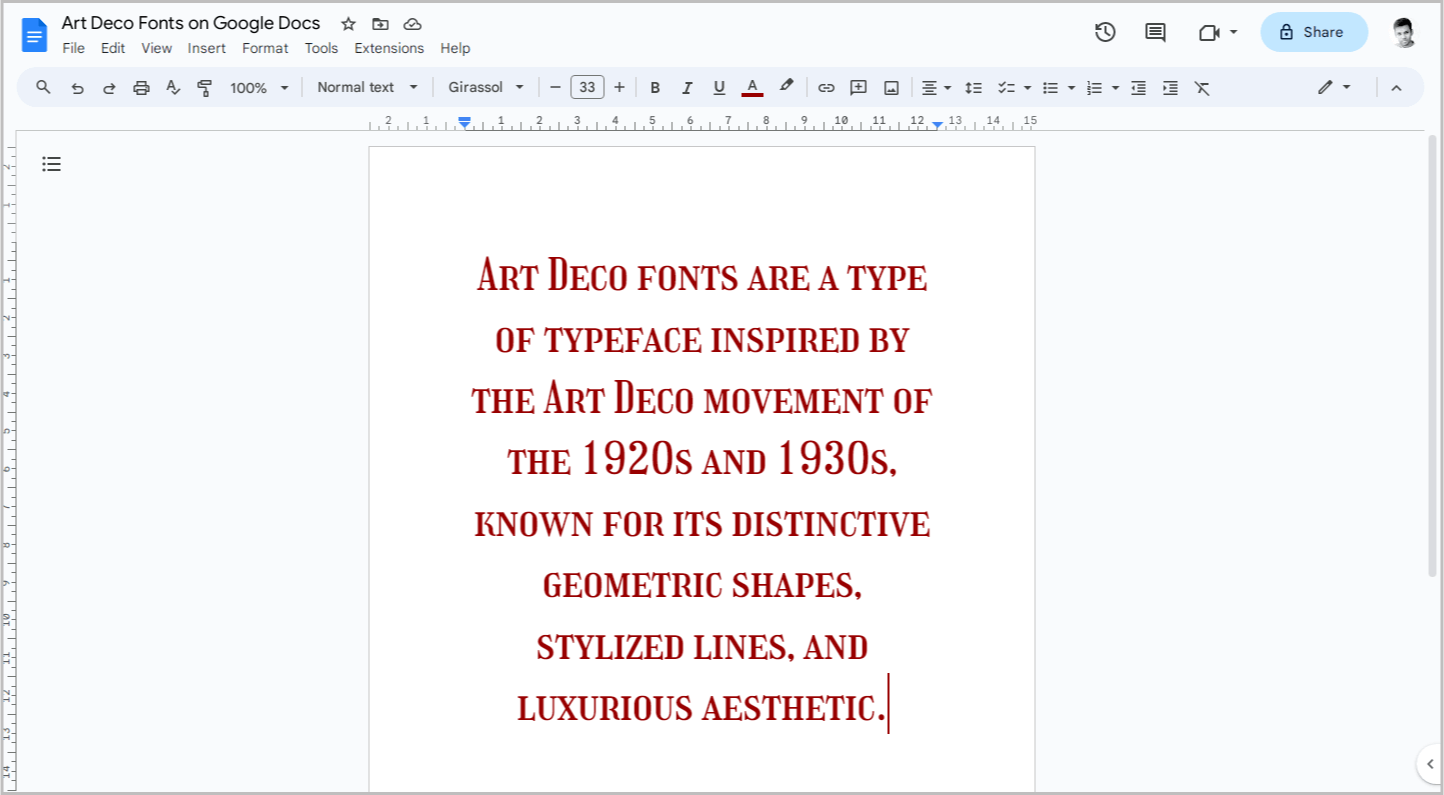 Art Deco Fonts on Google Docs