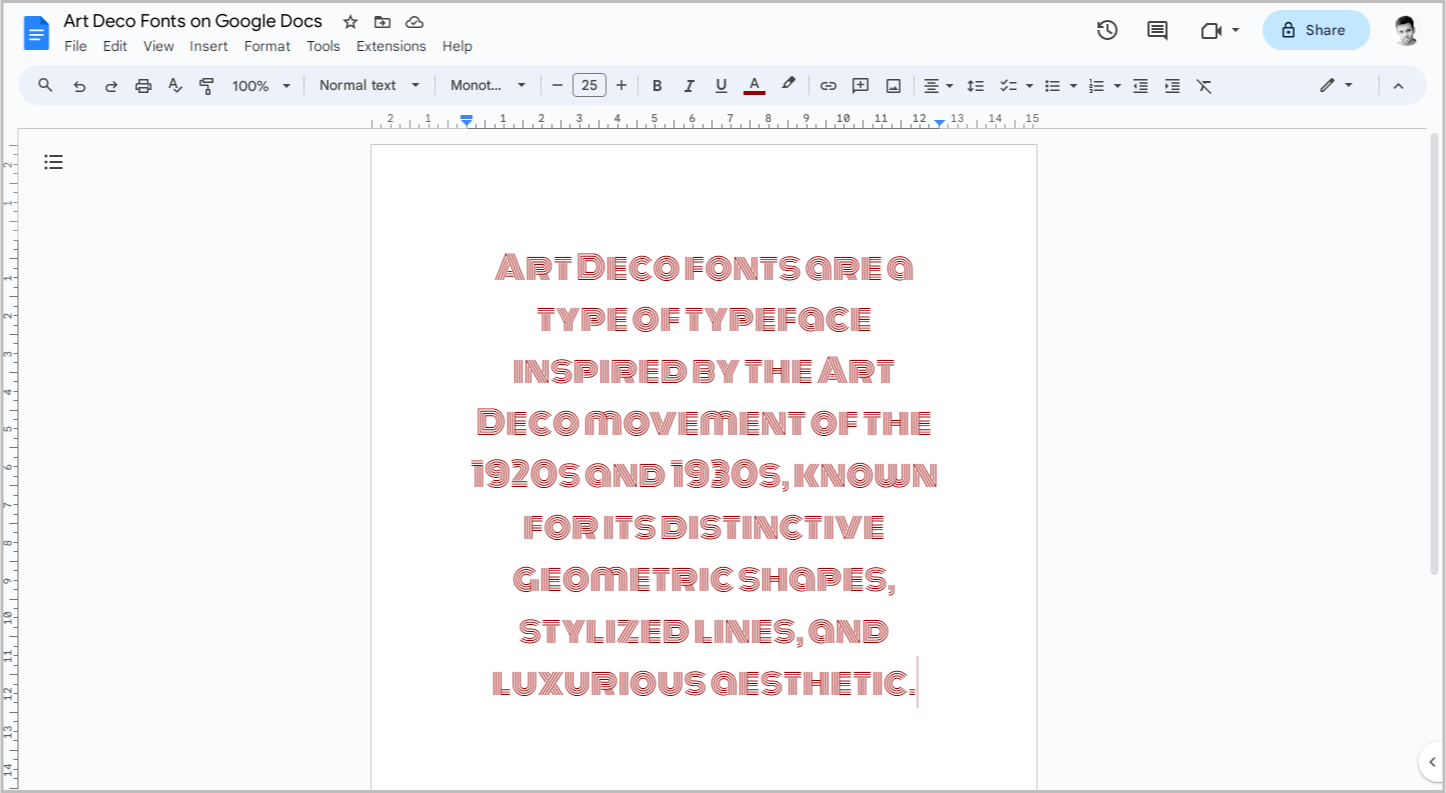 Art Deco Fonts on Google Docs