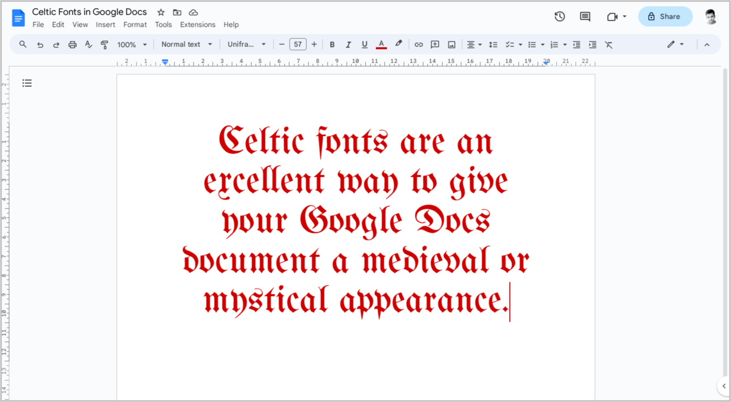 Celtic Fonts on Google Docs