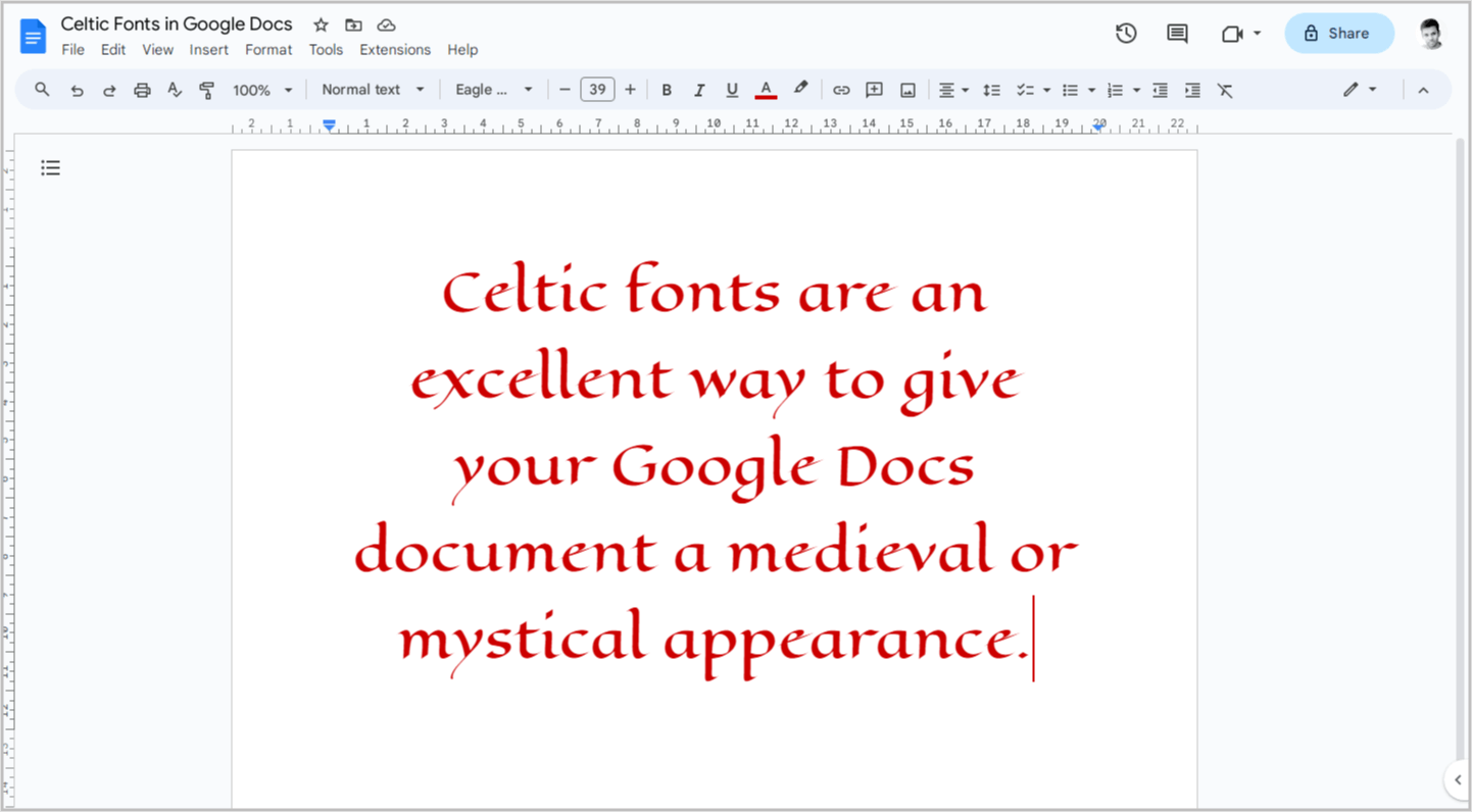 Celtic Fonts on Google Docs