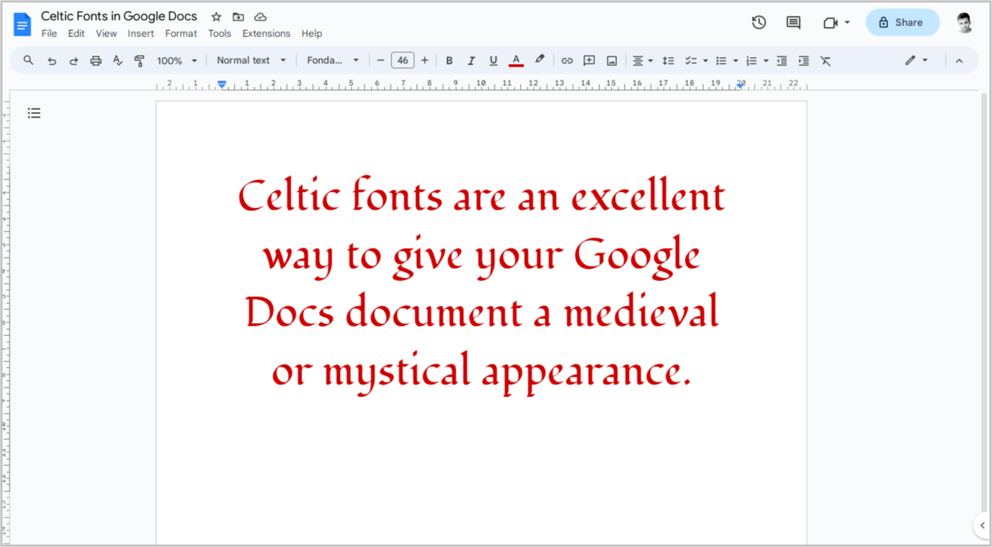 Celtic Fonts on Google Docs