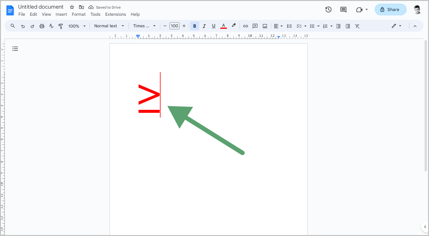 How to insert the Greater Than or Equal To Symbol in Google Docs