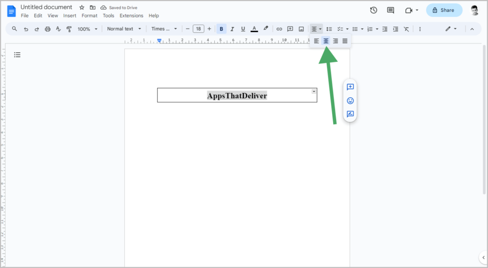 how to center page on google docs