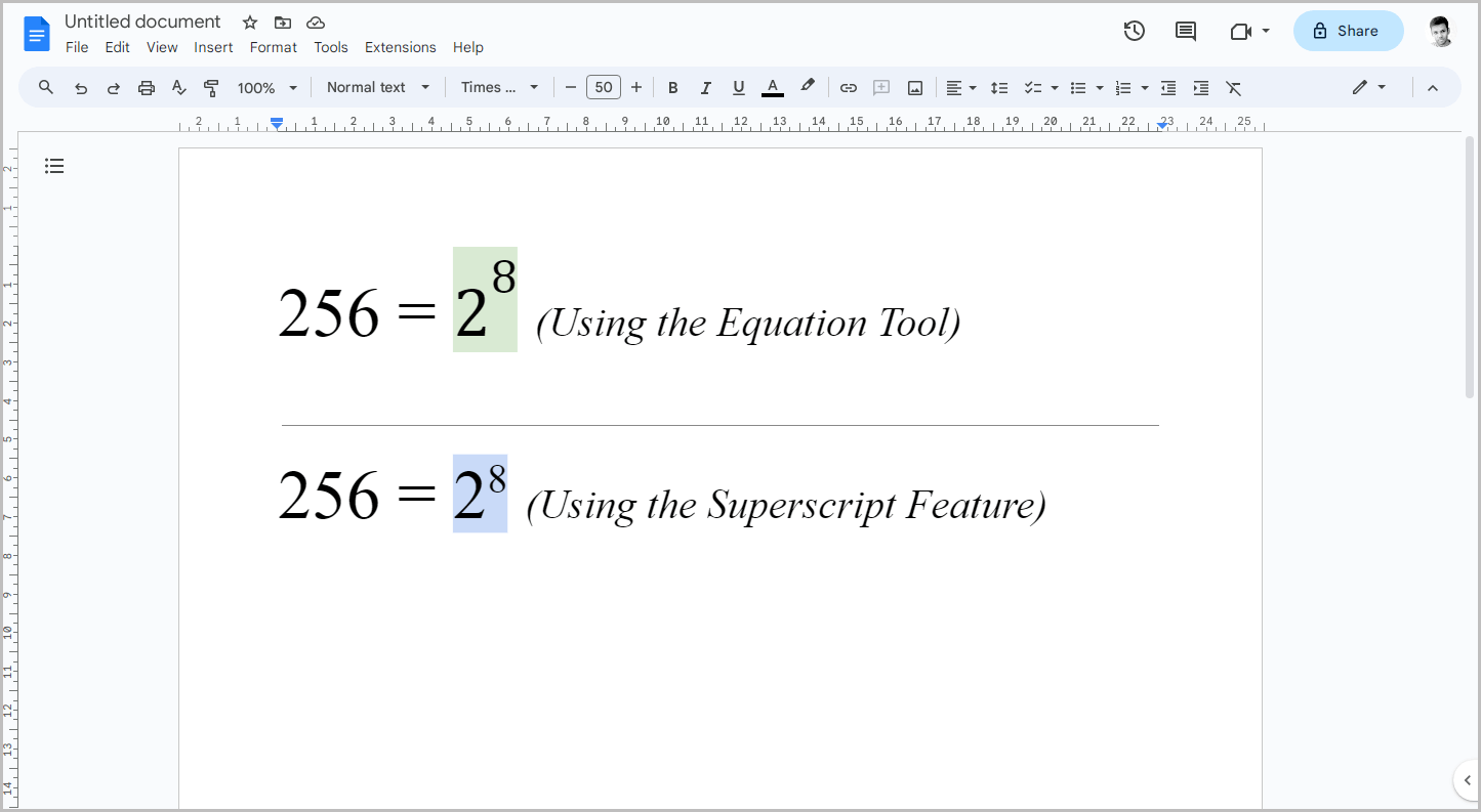 How to Write Exponents in Google Docs