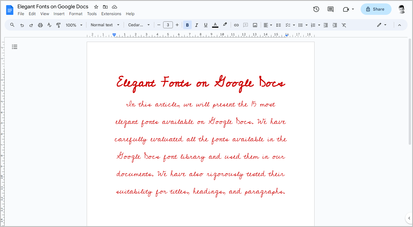 Elegant Fonts on Google Docs