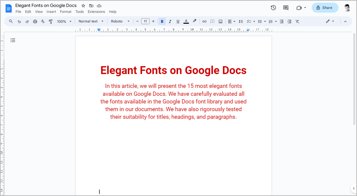 good title fonts google docs