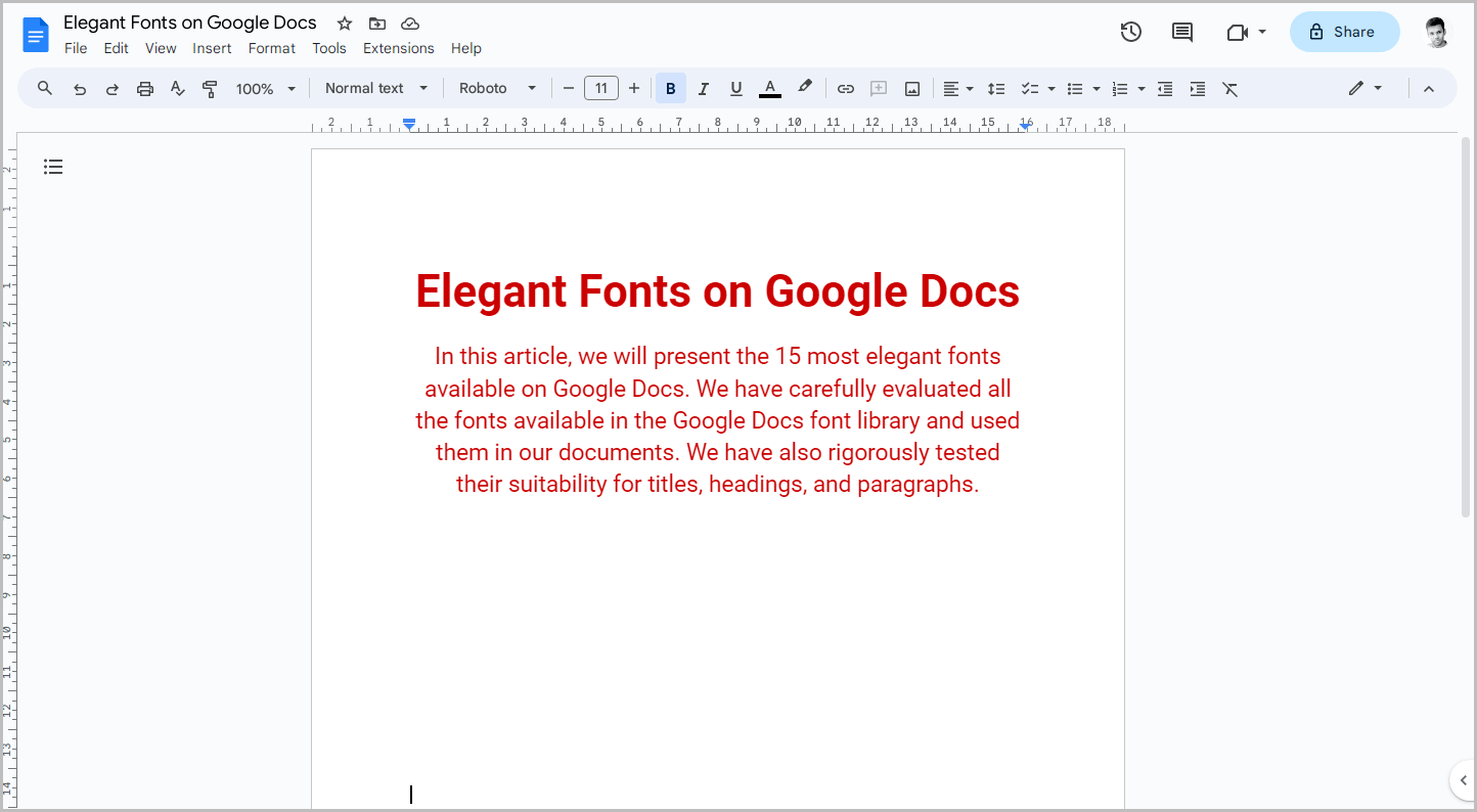 Elegant Fonts on Google Docs