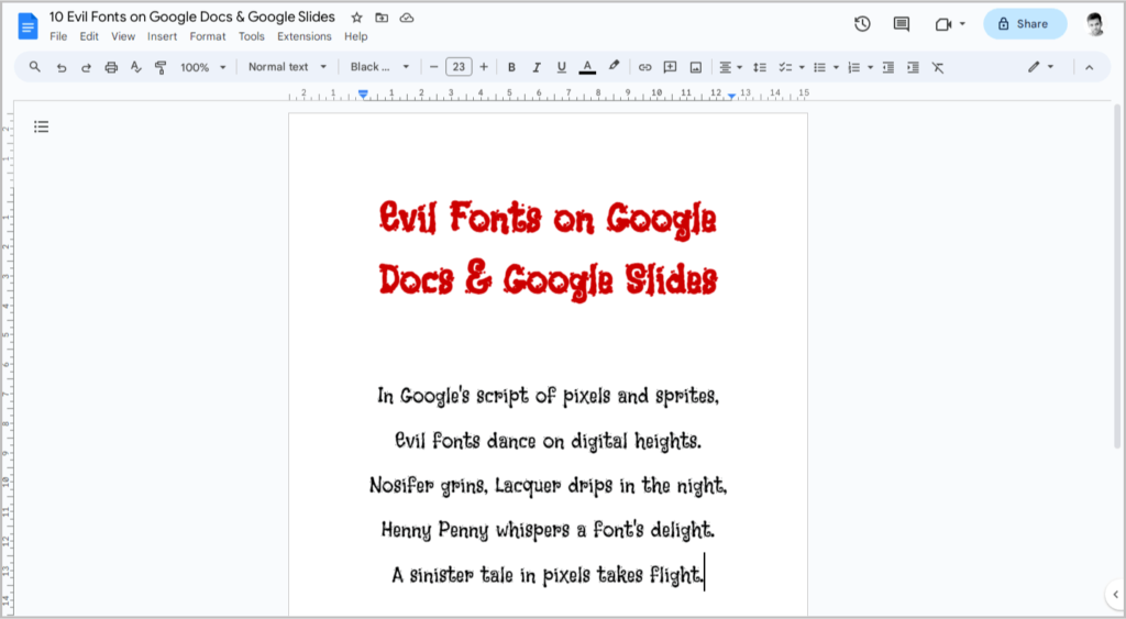Evil Fonts on Google Docs