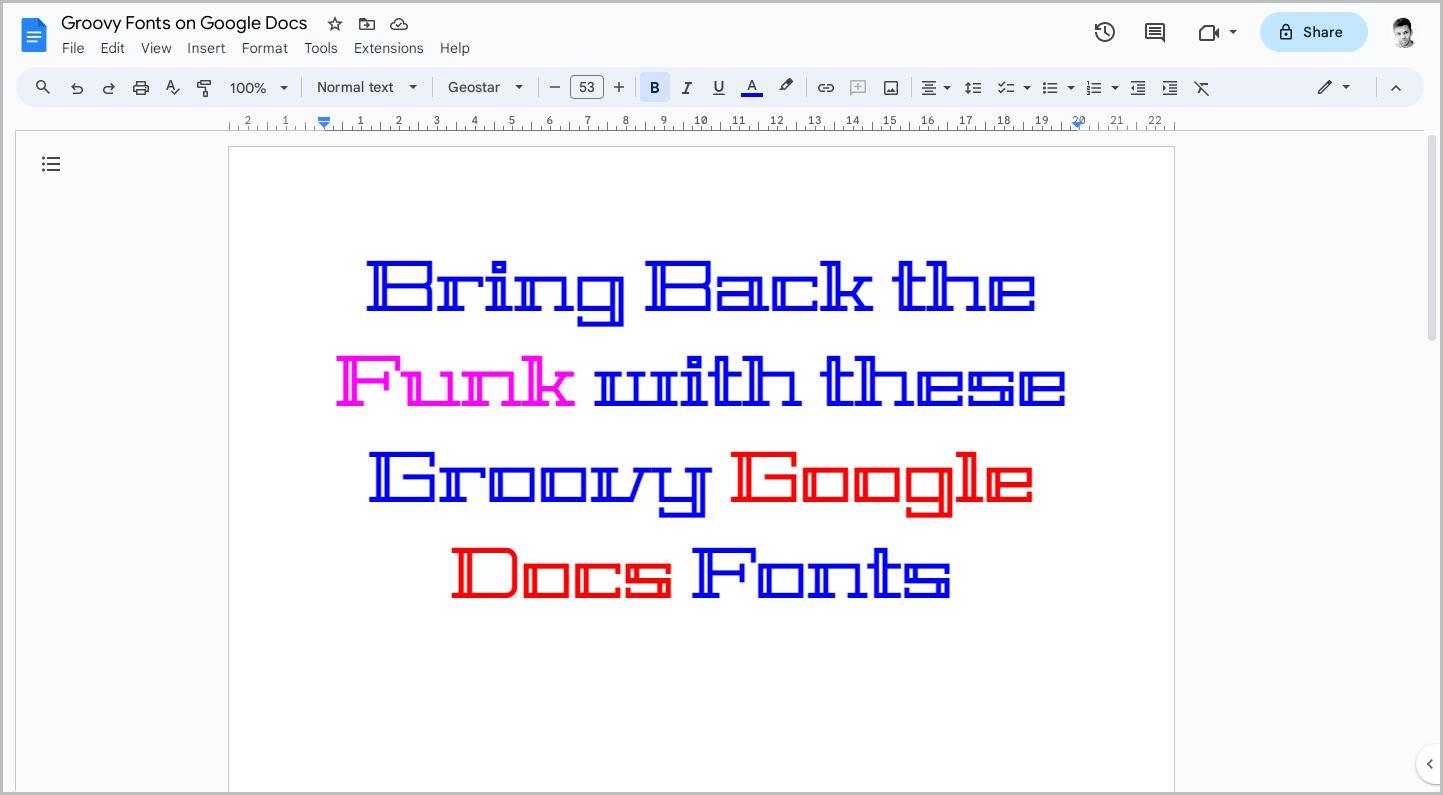 Groovy Fonts on Google Docs