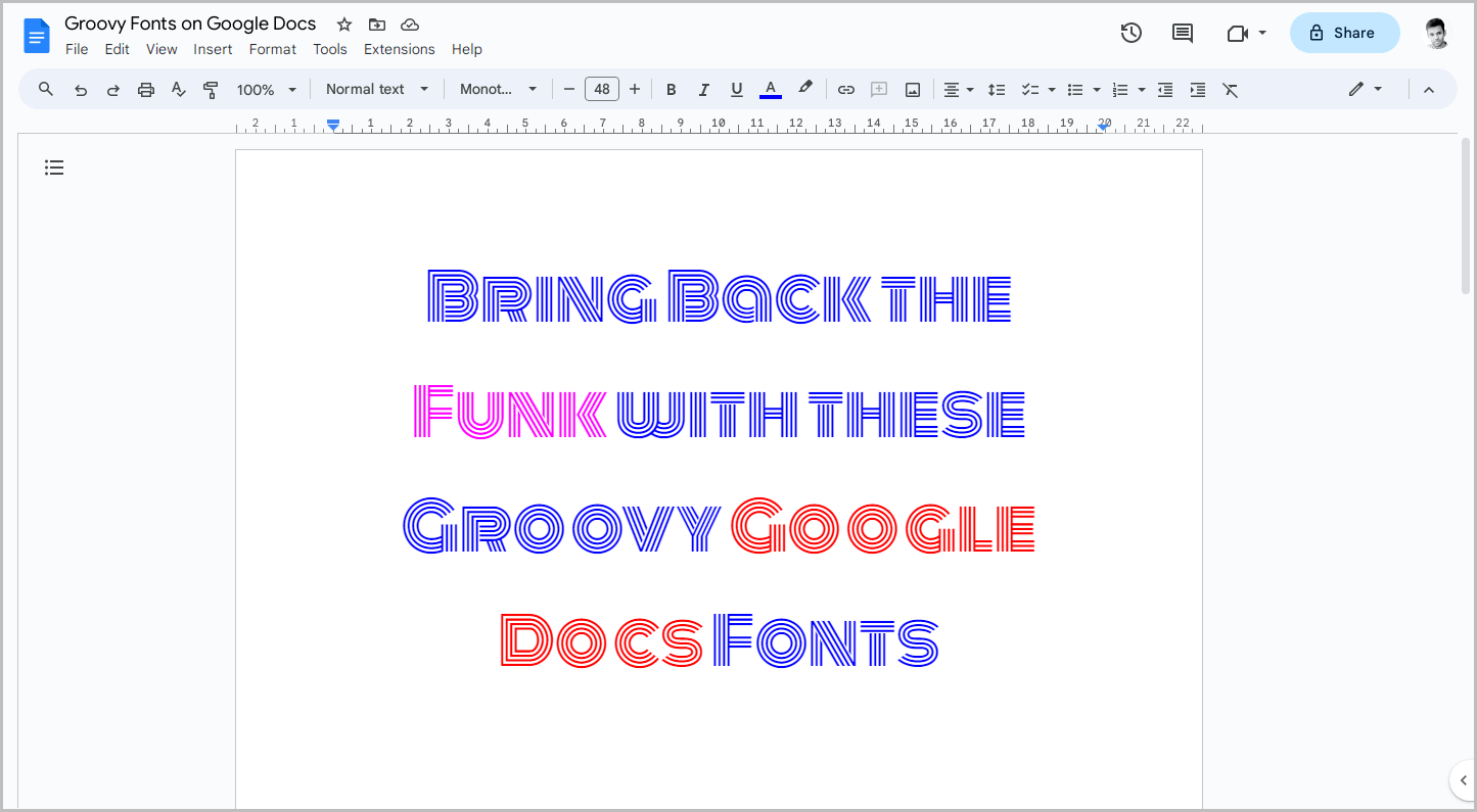 Groovy Fonts on Google Docs