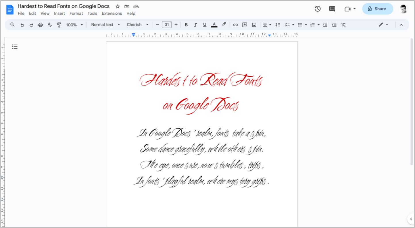Hardest to Read Fonts on Google Docs