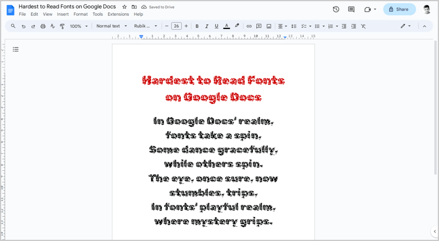 Hardest to Read Fonts on Google Docs