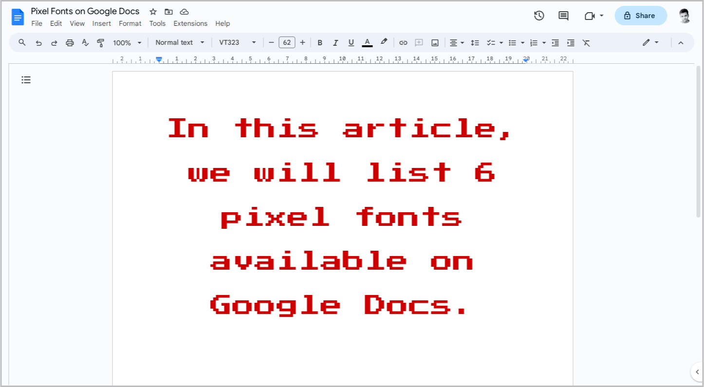 Pixel Fonts on Google Docs