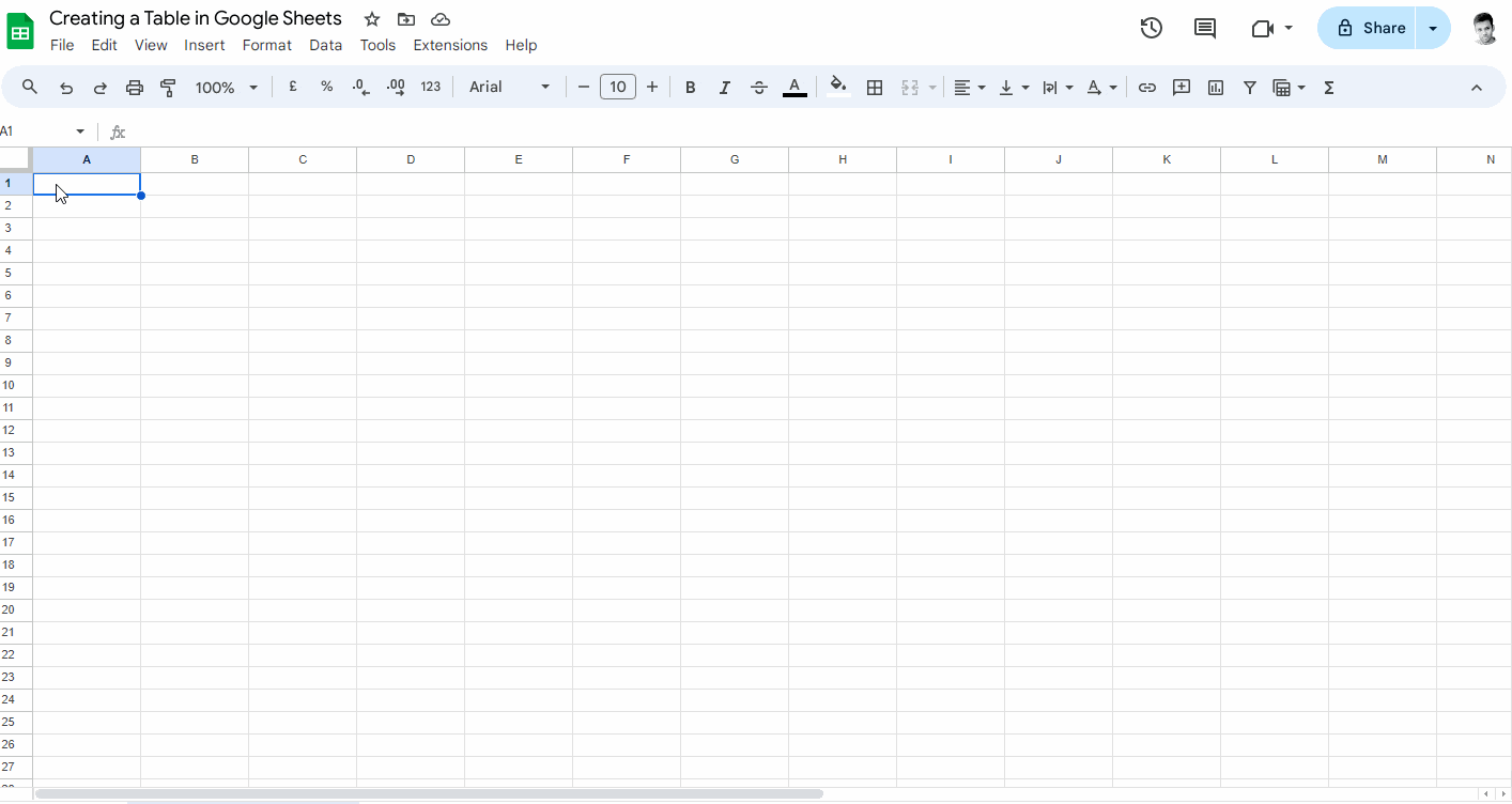 Creating a Table in Google Sheets Step-1