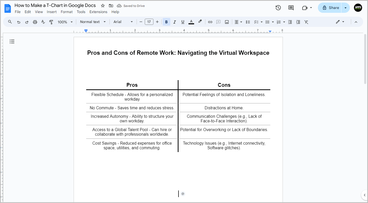 How to Make a T-Chart in Google Docs Step-6.2