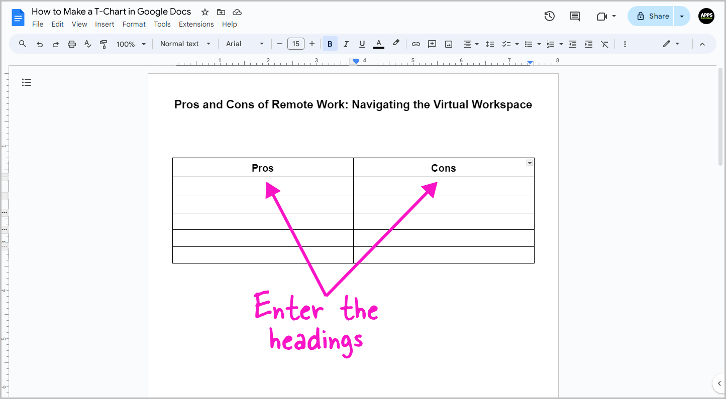 How to Make a T-Chart in Google Docs Step-2