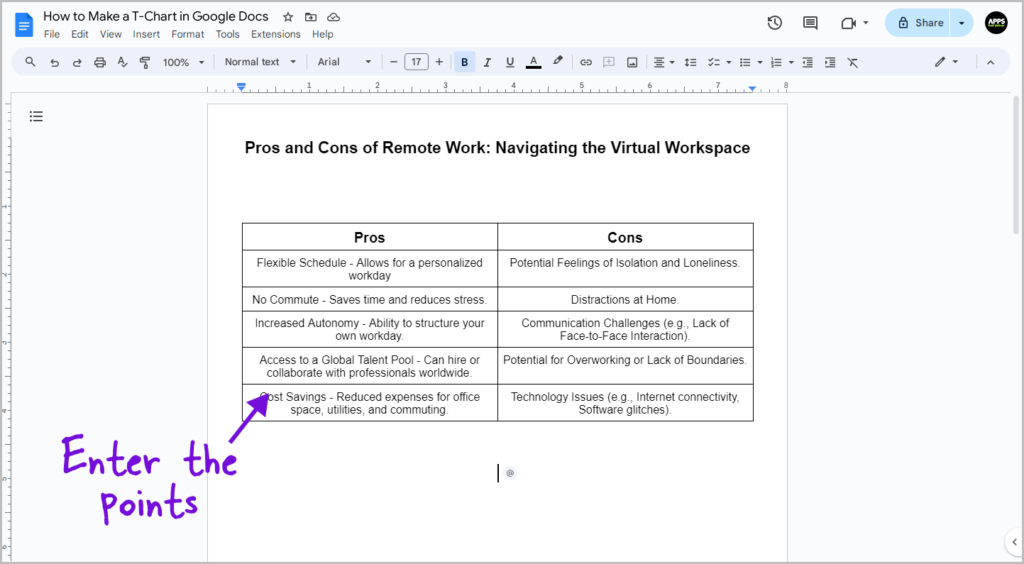 How To Make A T Chart In Google Docs Free Templates