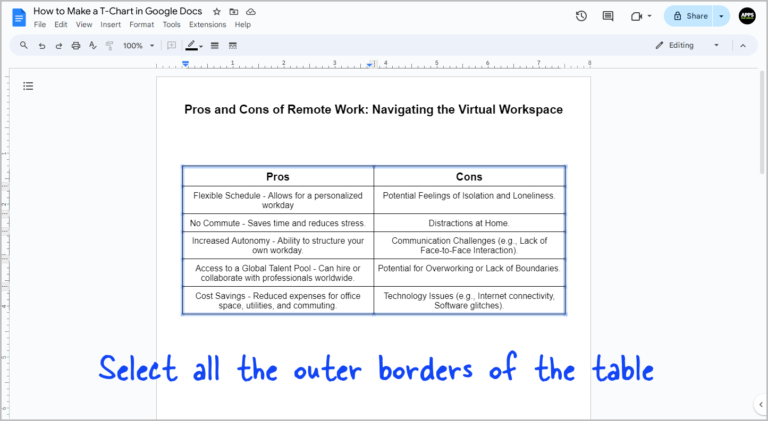 How To Make A T Chart In Google Docs 4 Free Templates   How To Make A T Chart In Google Docs Step 4 768x421 