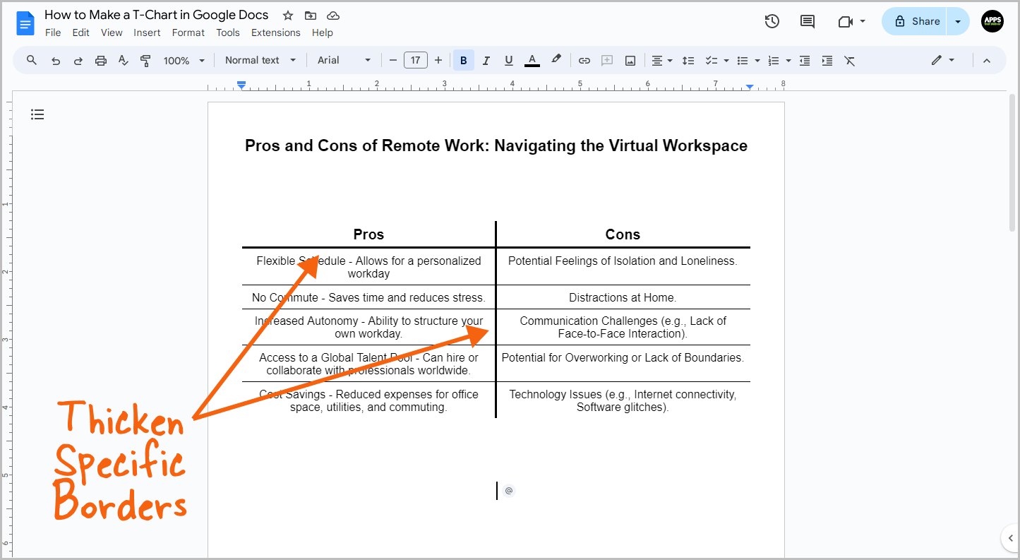 How to Make a T-Chart in Google Docs Step-6