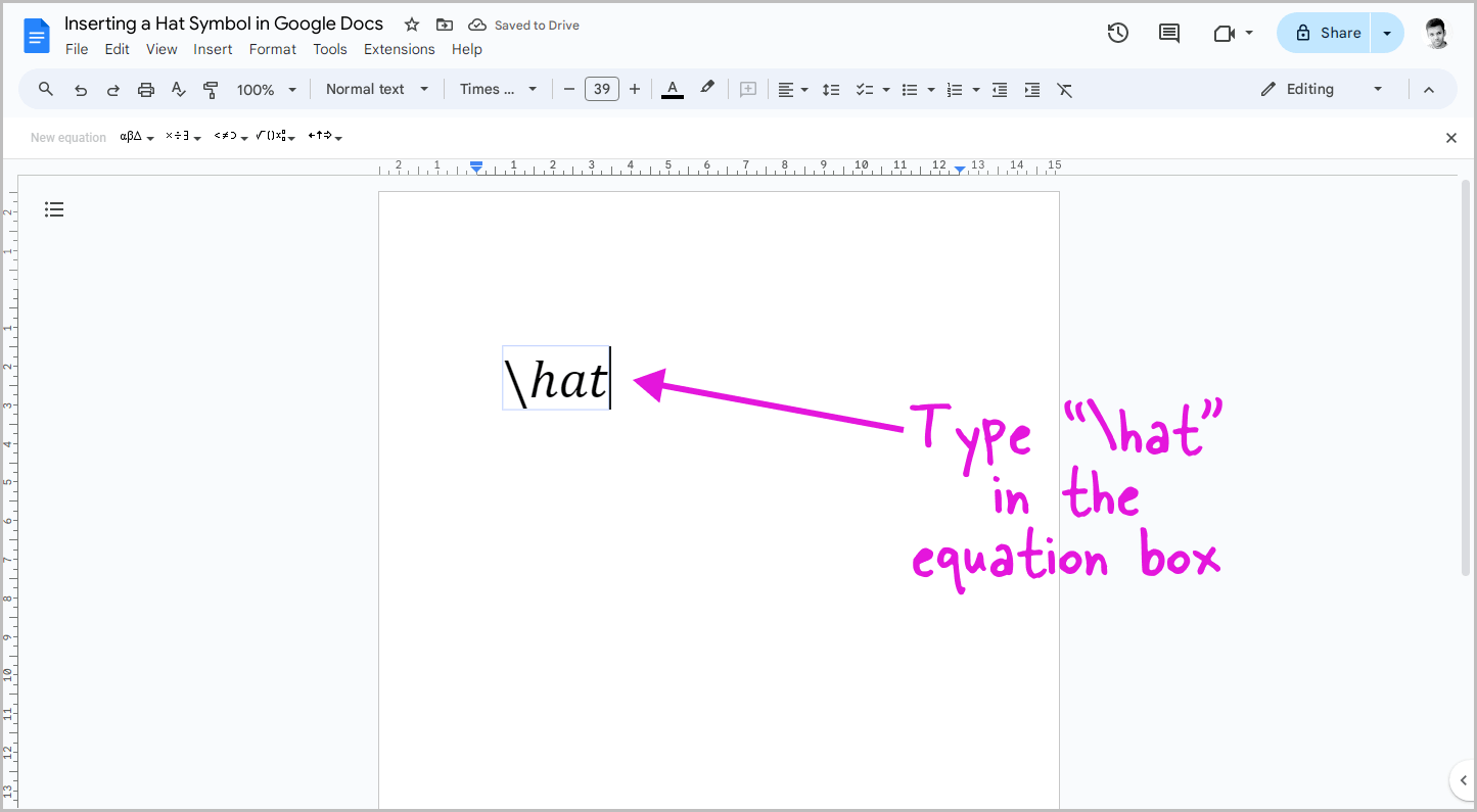 Inserting a Hat Symbol in Google Docs Step-2