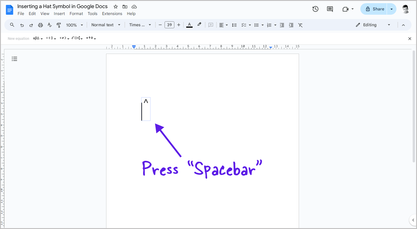 Inserting a Hat Symbol in Google Docs Step-3