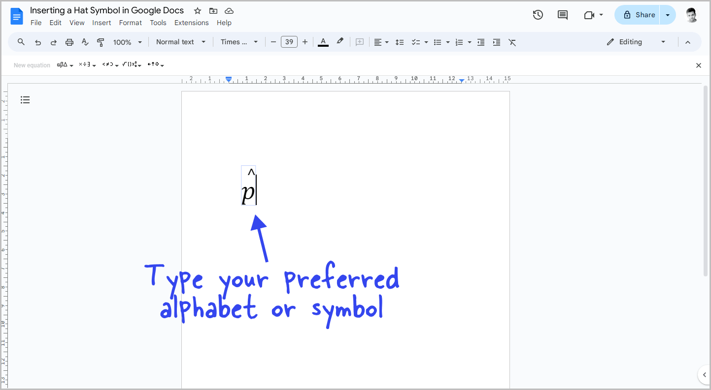 Inserting a Hat Symbol in Google Docs Step-4