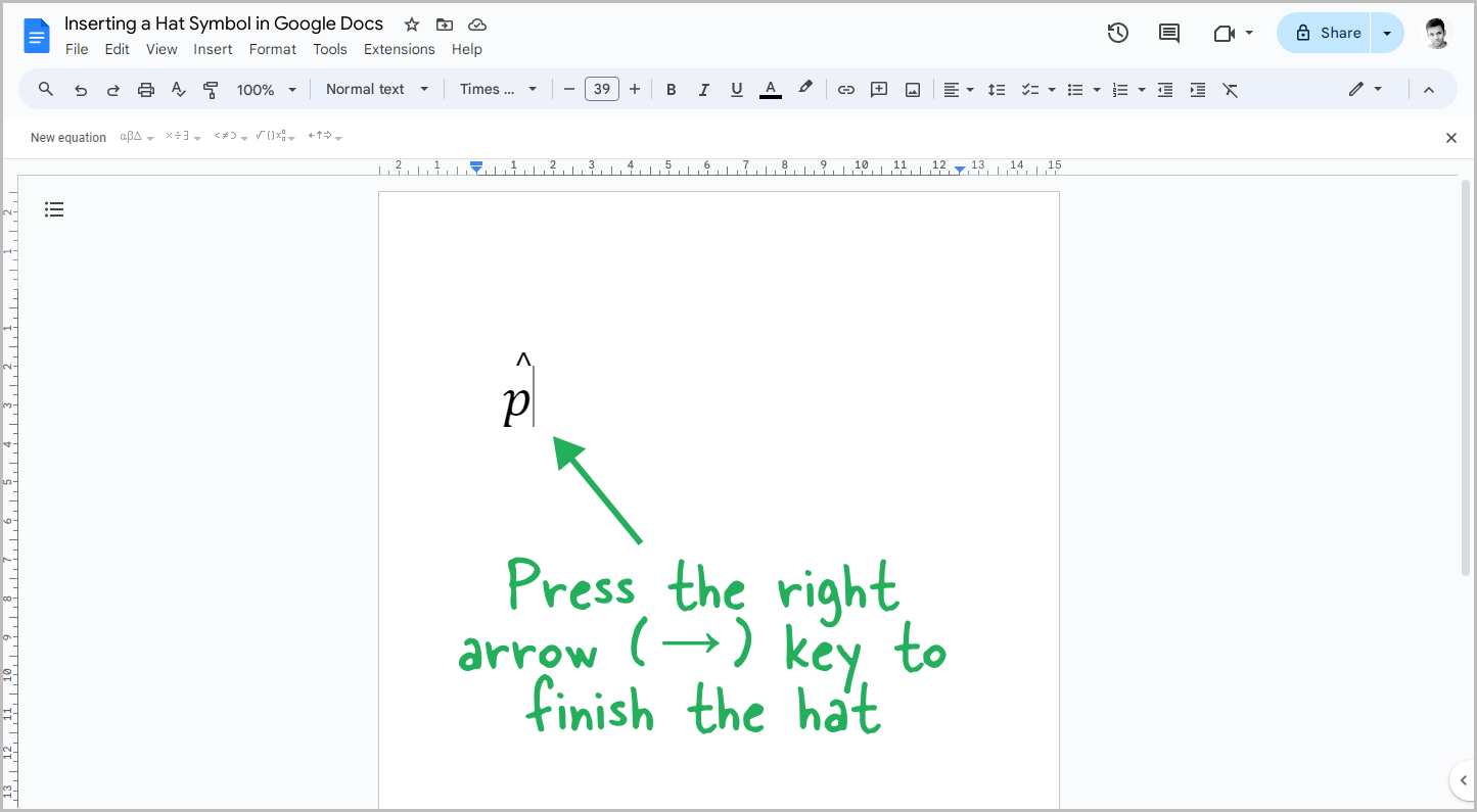 Inserting a Hat Symbol in Google Docs Step-5